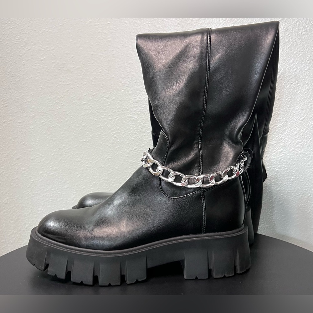 G By Guess Coen Tall Platform Boots Over The Knee Chain Chunky Festival Goth - Picture 3 of 13